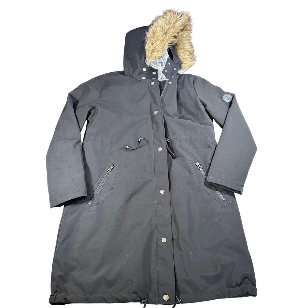 Seraphine maternity black parka. Size 4. Fur lined coat. No insert. knee length